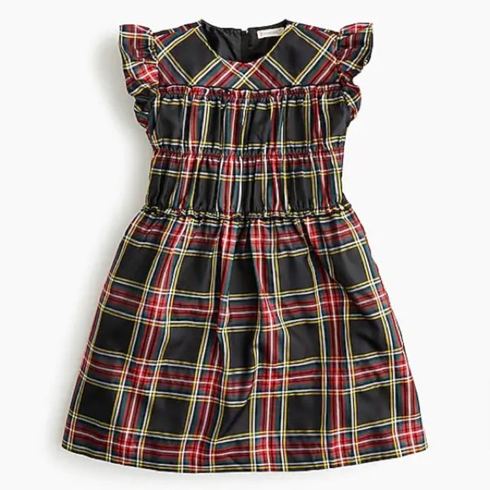 Crewcuts smocked-waist dress in Stewart black tartan jcrew